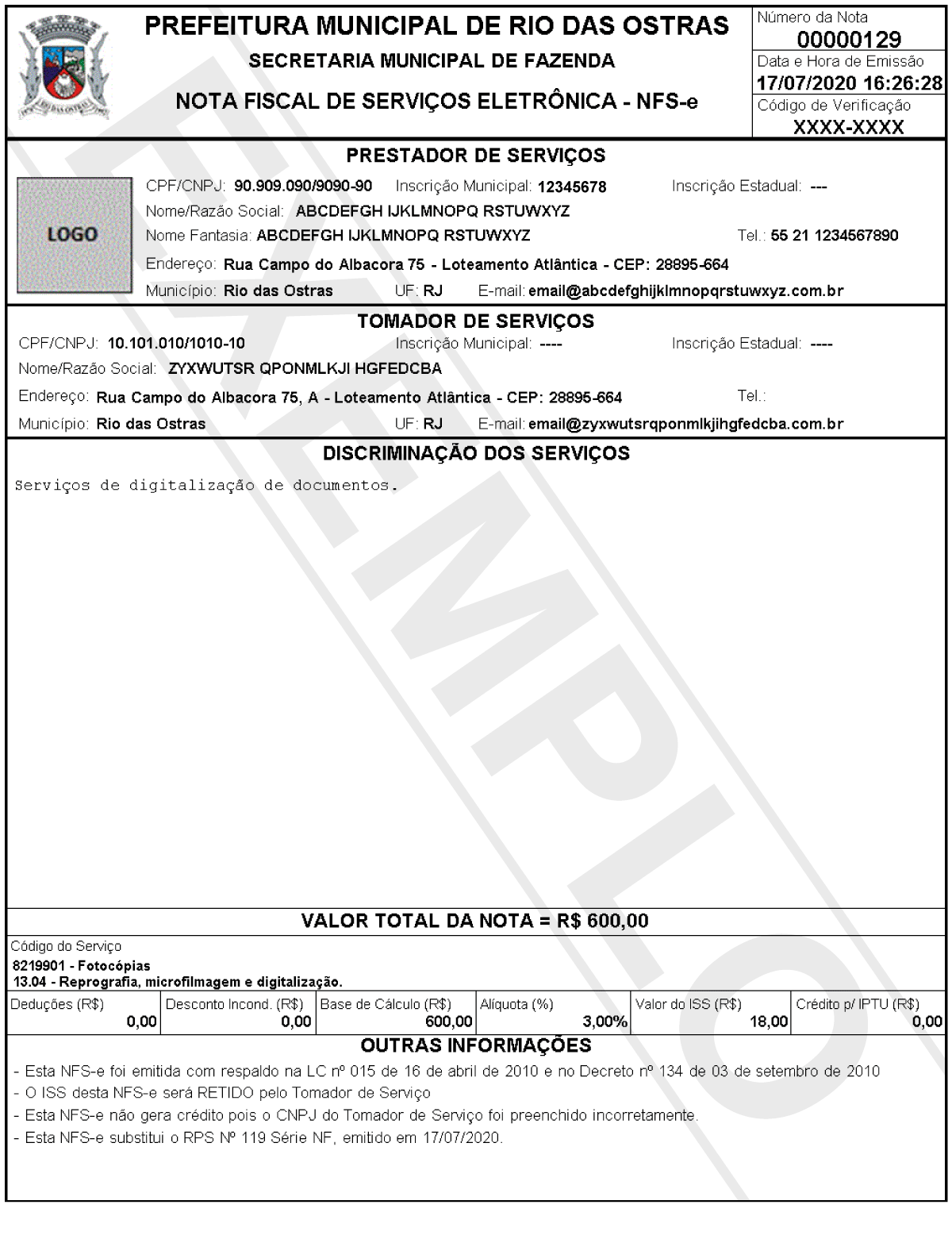 Nota Fiscal de Serviço Eletrônica NFS-e